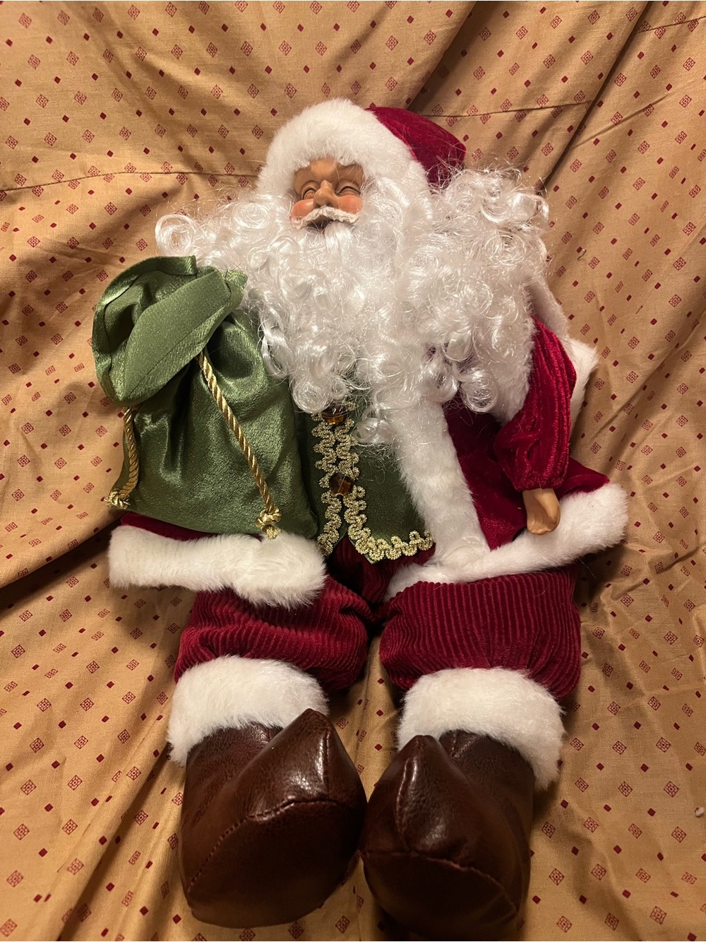 Red and Green Plush Santa Holiday Figurine 16 inches tall Sits On Shelf 1lb 7oz